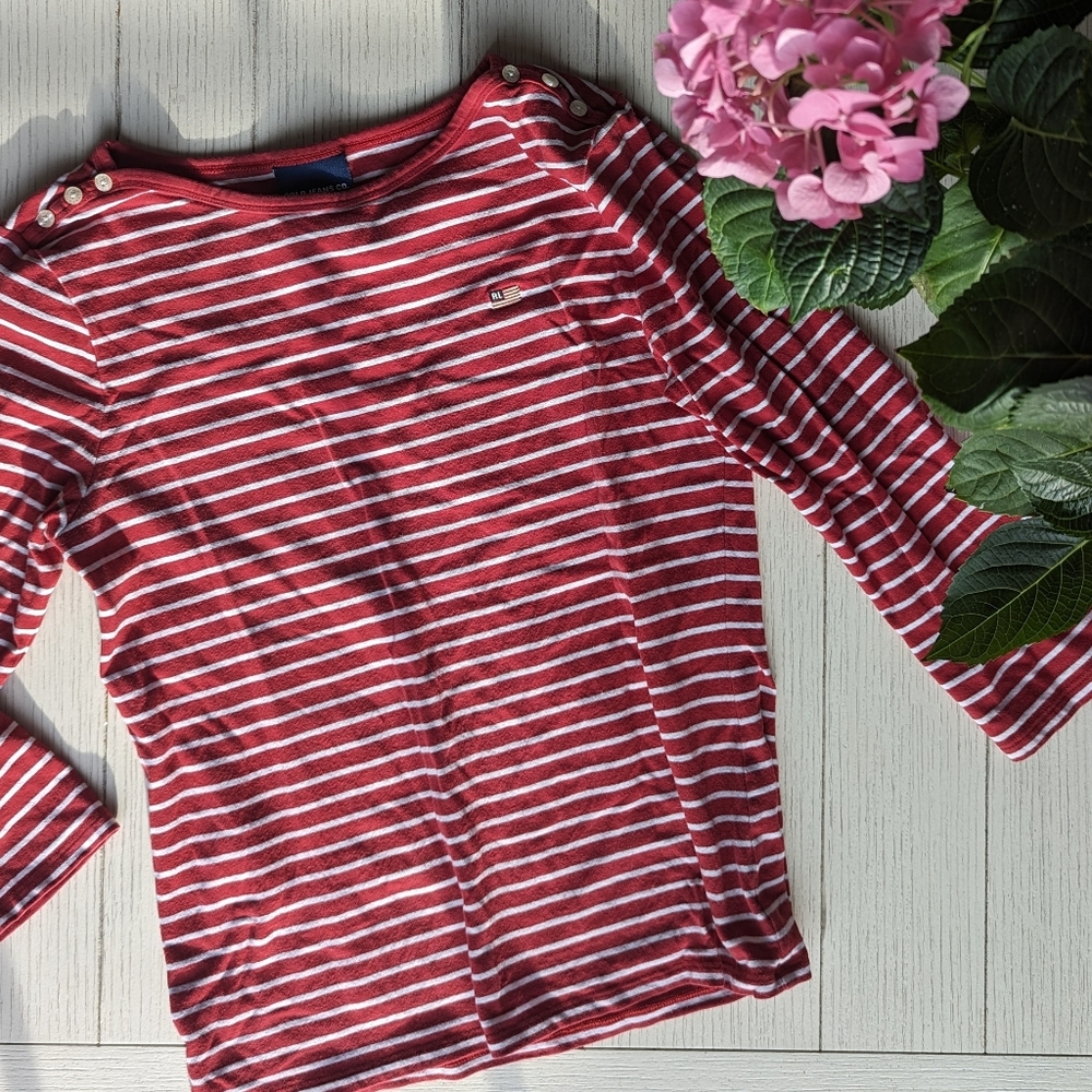 Ralph Lauren Red and White Striped Top